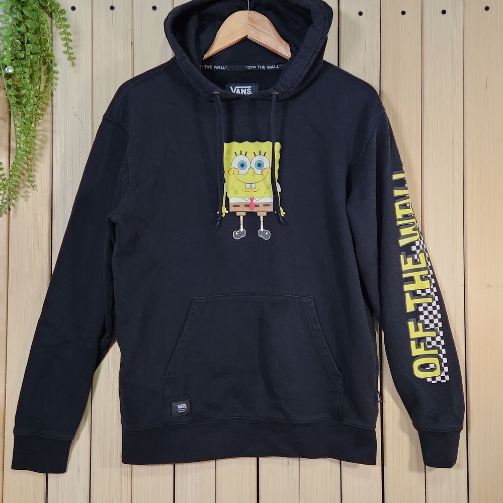 Vans Hoodie with SpongeBob Graphic Size S Black. Y2K Style Hoodie